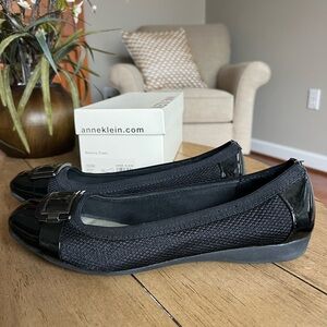 Anne Klein Black Mesh Flats with Patent Trim